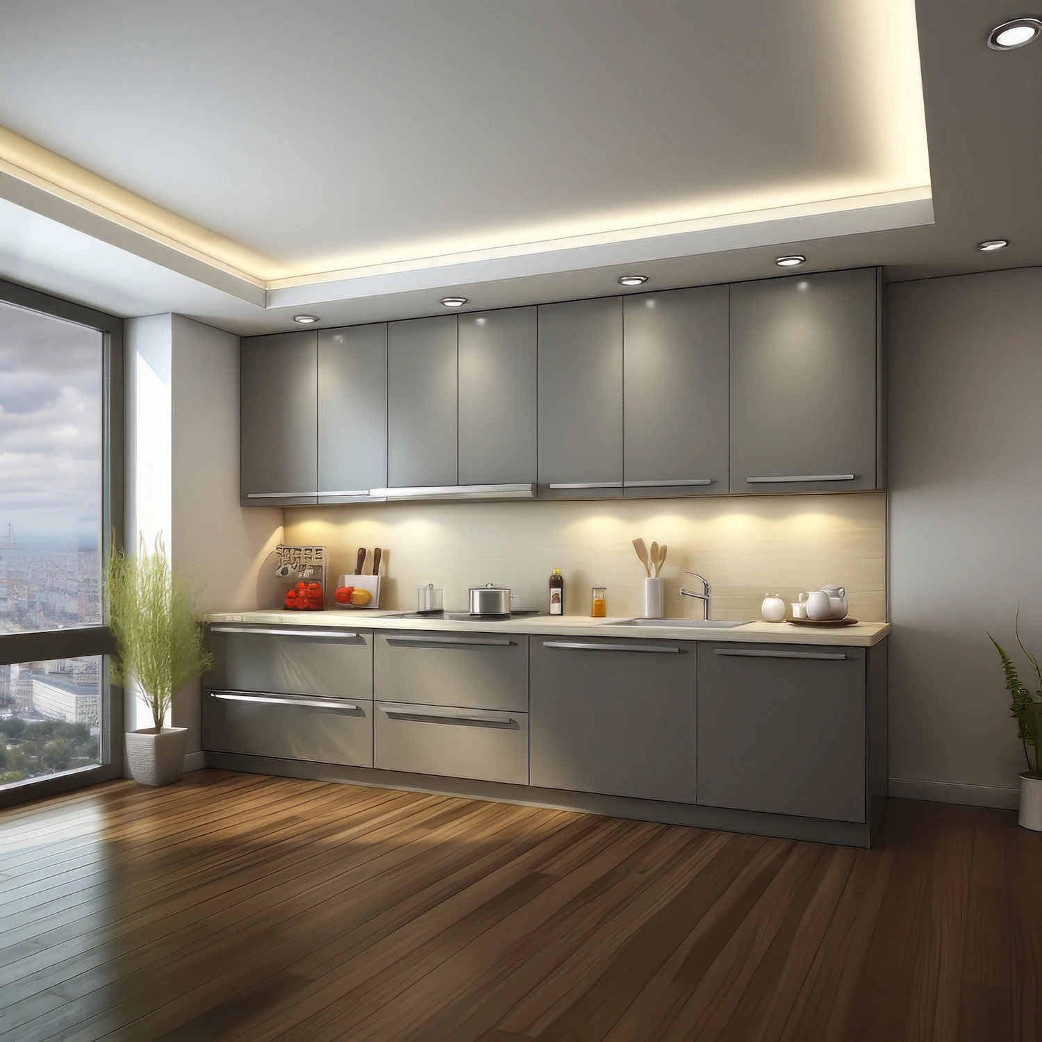 Évaluation lumineuse sur place — éclairage intégré de cuisine.